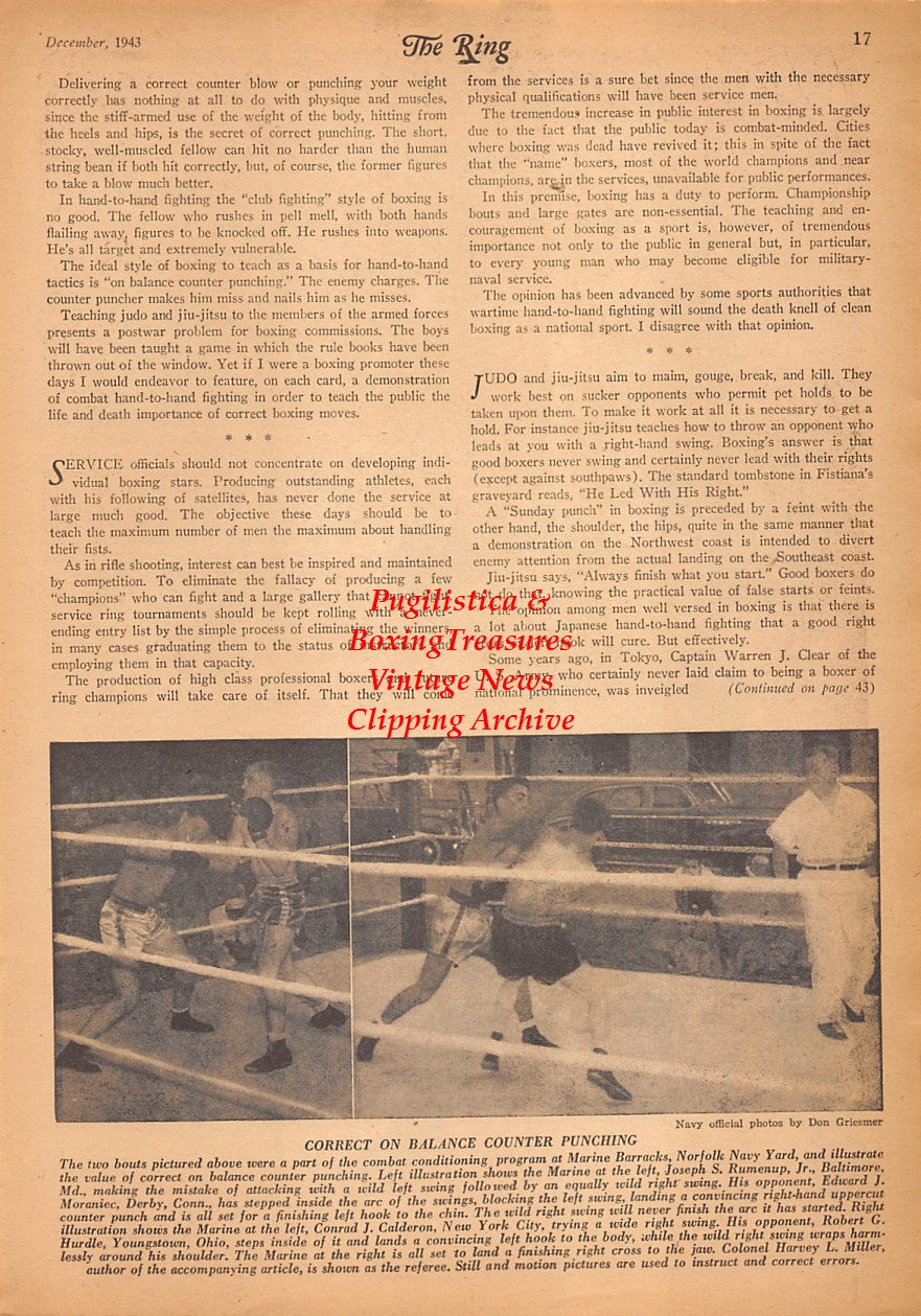 Boxing News Clipping #2439 - Henry Armstrong, Joseph Rumenup Jr. vs. Edward Moraniec, Conrad Calderon vs. Robert Hurdle, Harvey L. Miller