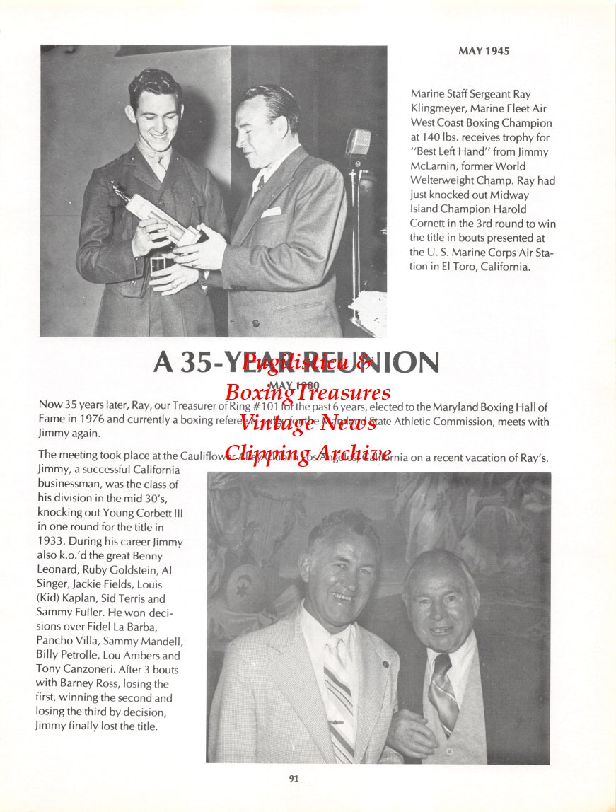 Boxing News Clipping #2730 - Ray Klingmeyer, Jimmy McLarnin, Pete Galiano, Louis Goldstein