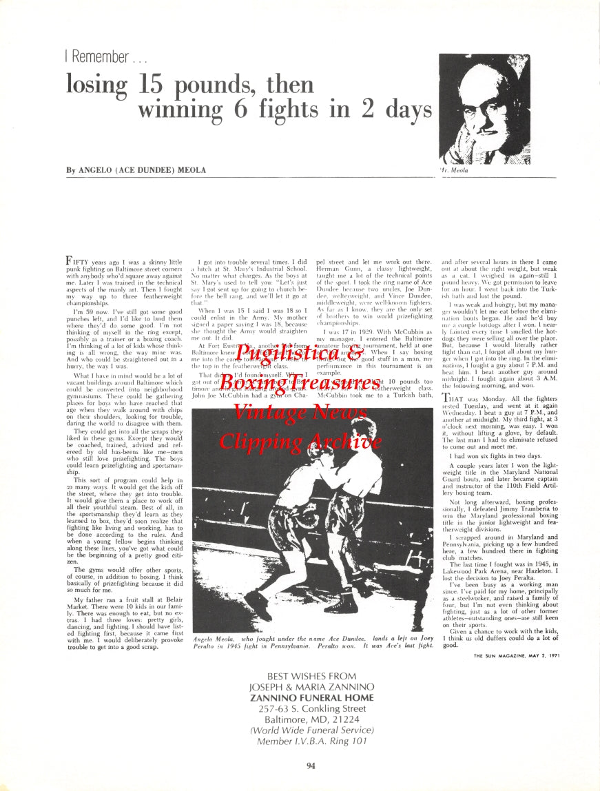 Boxing News Clipping #2731 - Hubert Peed Sr., Hubert Peed Jr., Joe Poodles Sr., Ace Dundee (Angelo Meola)