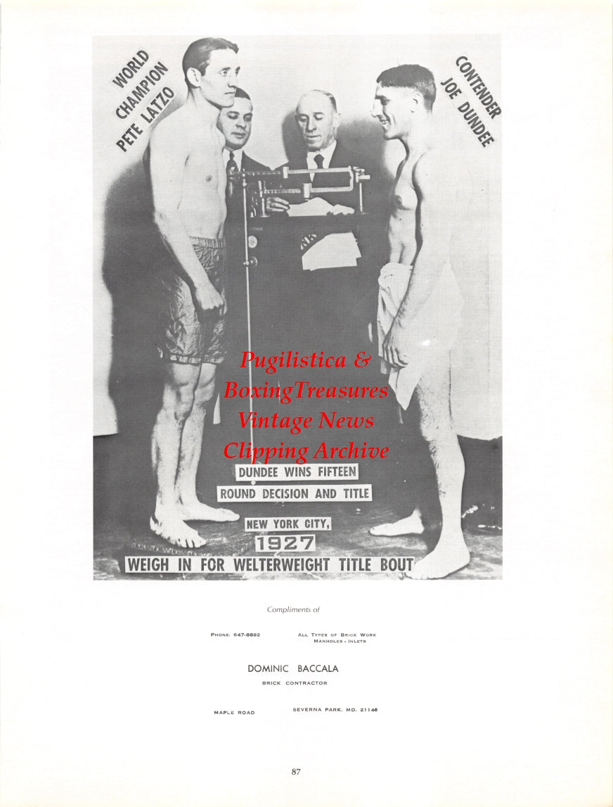 Boxing News Clipping #2728 - Pete Latzo vs. Joe Dundee, Buddy Ey