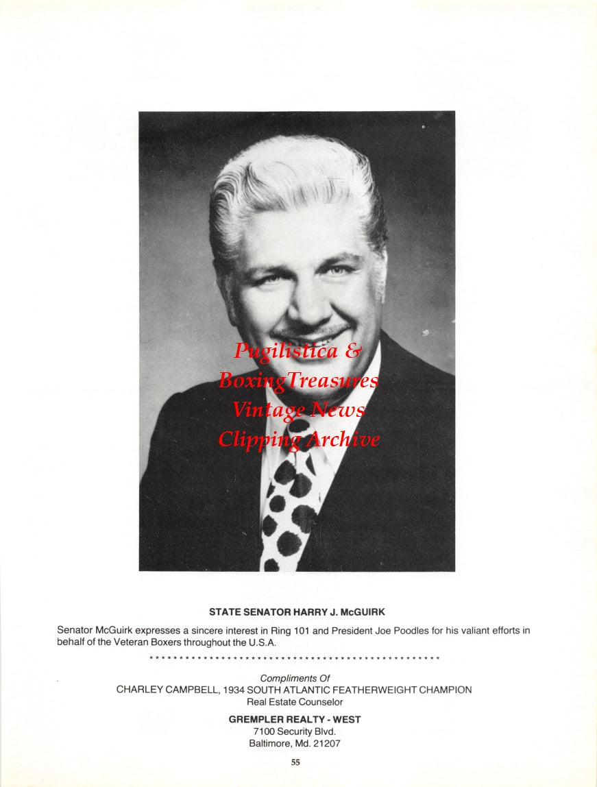 Boxing News Clipping #2712 - Harry J. McGuirk (Maryland State Senator)