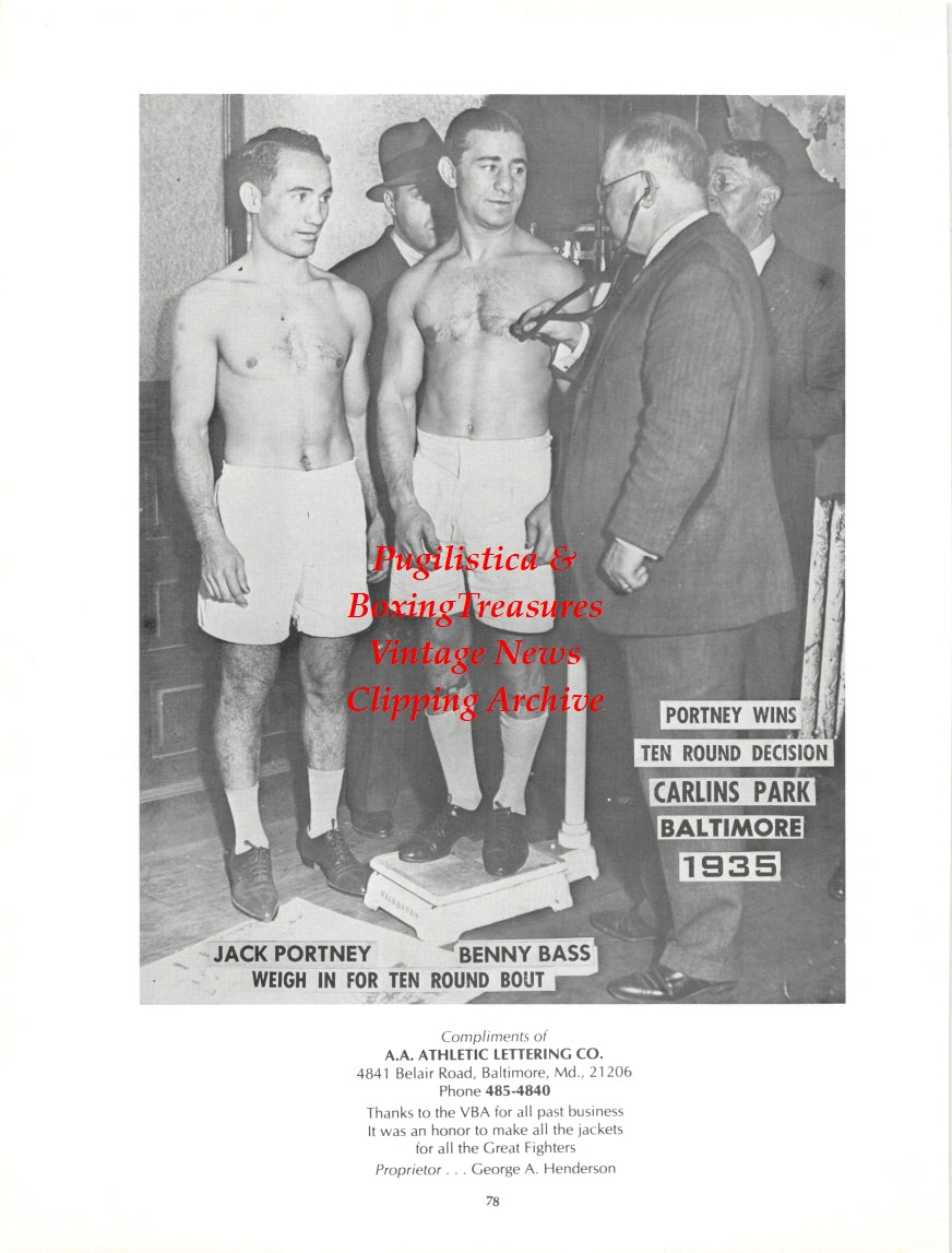 Boxing News Clipping #2723 - Jack Portney vs. Benny Bass, Earl Bayne