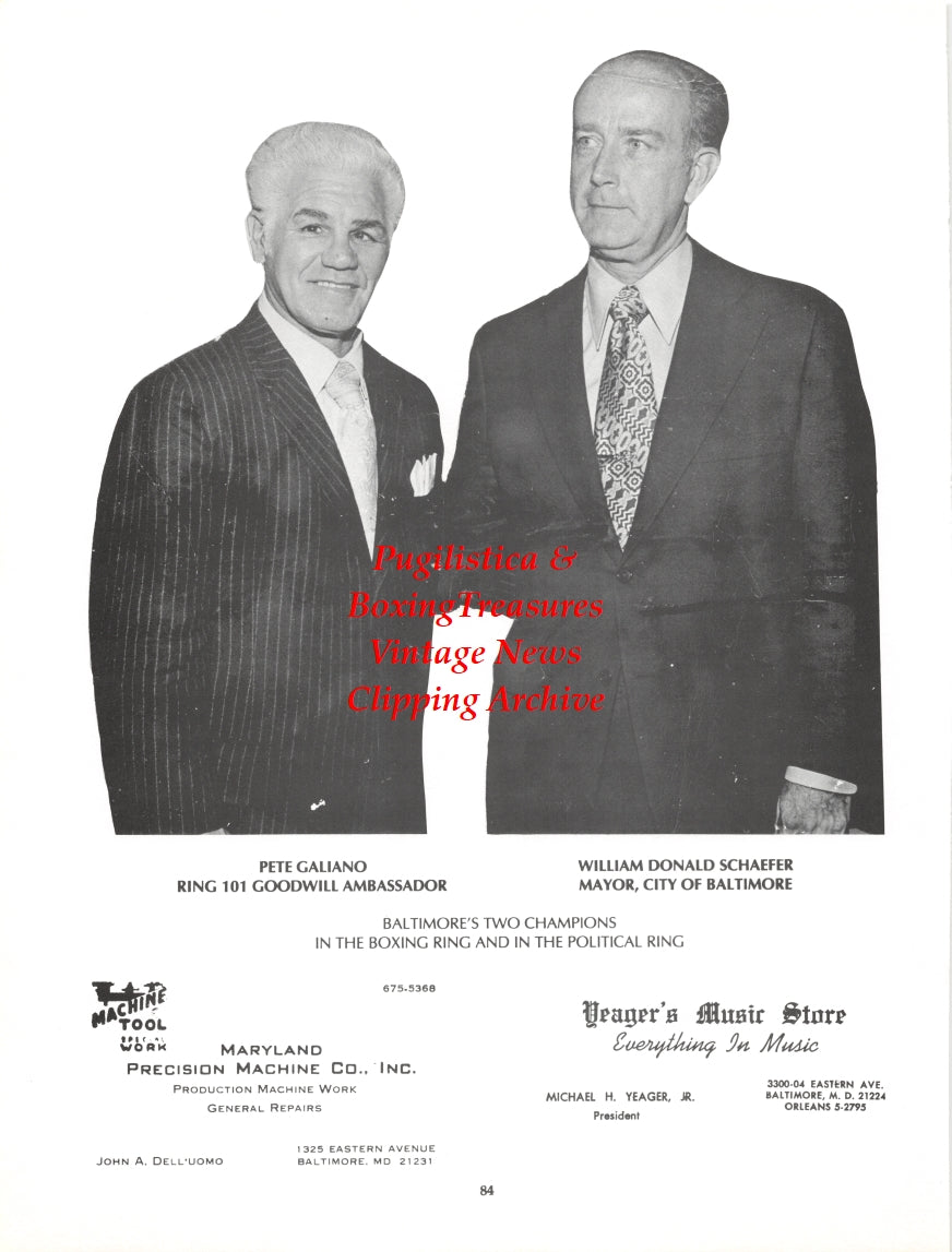 Boxing News Clipping #2726 - Tony Collins, Pete Galiano, William Donald Schaefer