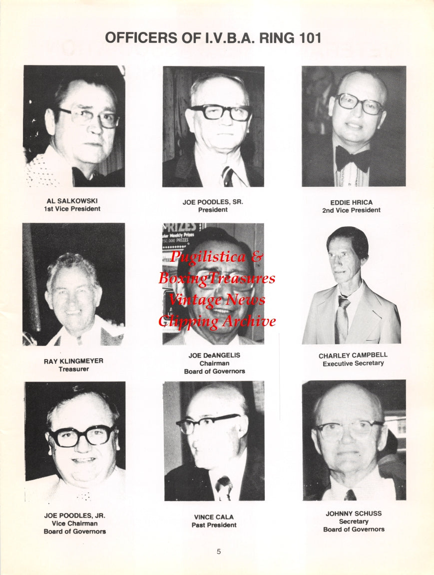 Boxing News Clipping #2741 - Al Salkowski, Joe Poodles Sr., Eddie Hrica, Ray Klingmeyer, Joe DeAngelis, Charley Campbell, Joe Poodles Jr., Vince Cala, Johnny Schuss