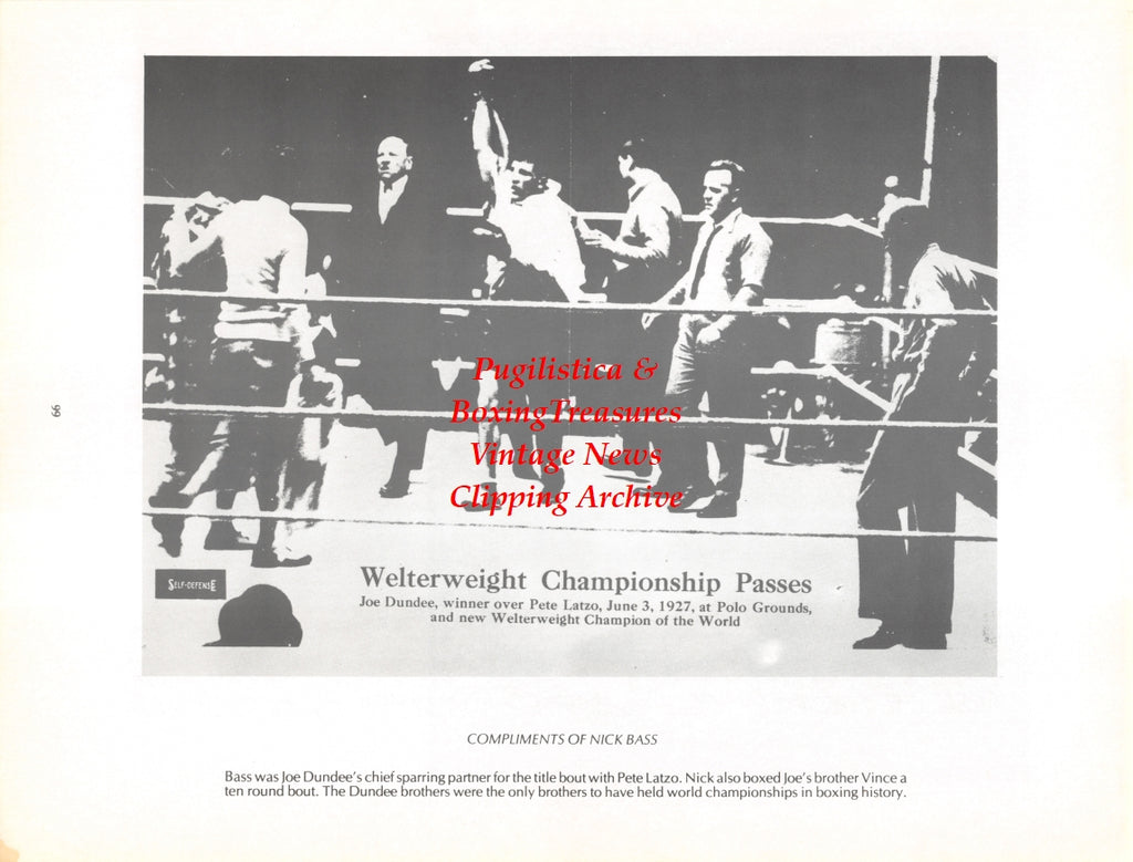 Boxing News Clipping #2734 - Joe Dundee vs. Pete Latzo, Pete Galiano, Dottie Spedden