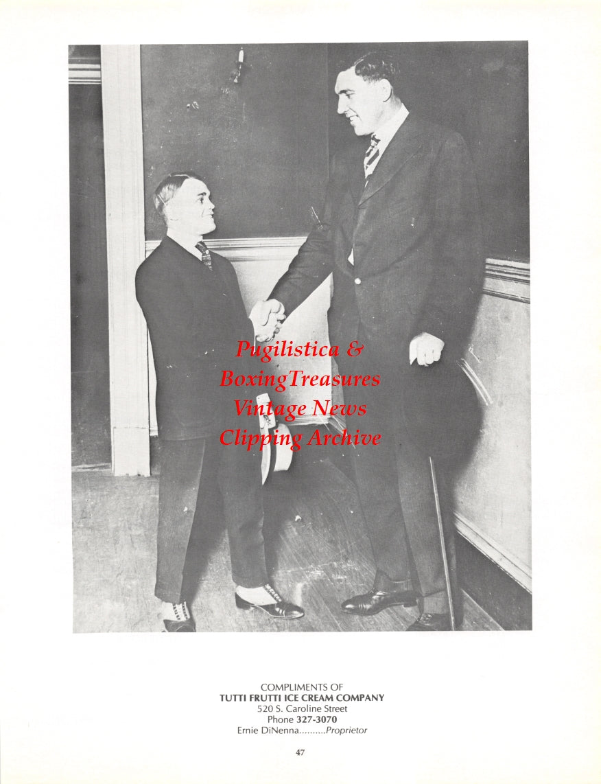 Boxing News Clipping #2708 - Primo Carnera, Ernie DiNenna (Tutti Frutti Ice Cream Company)