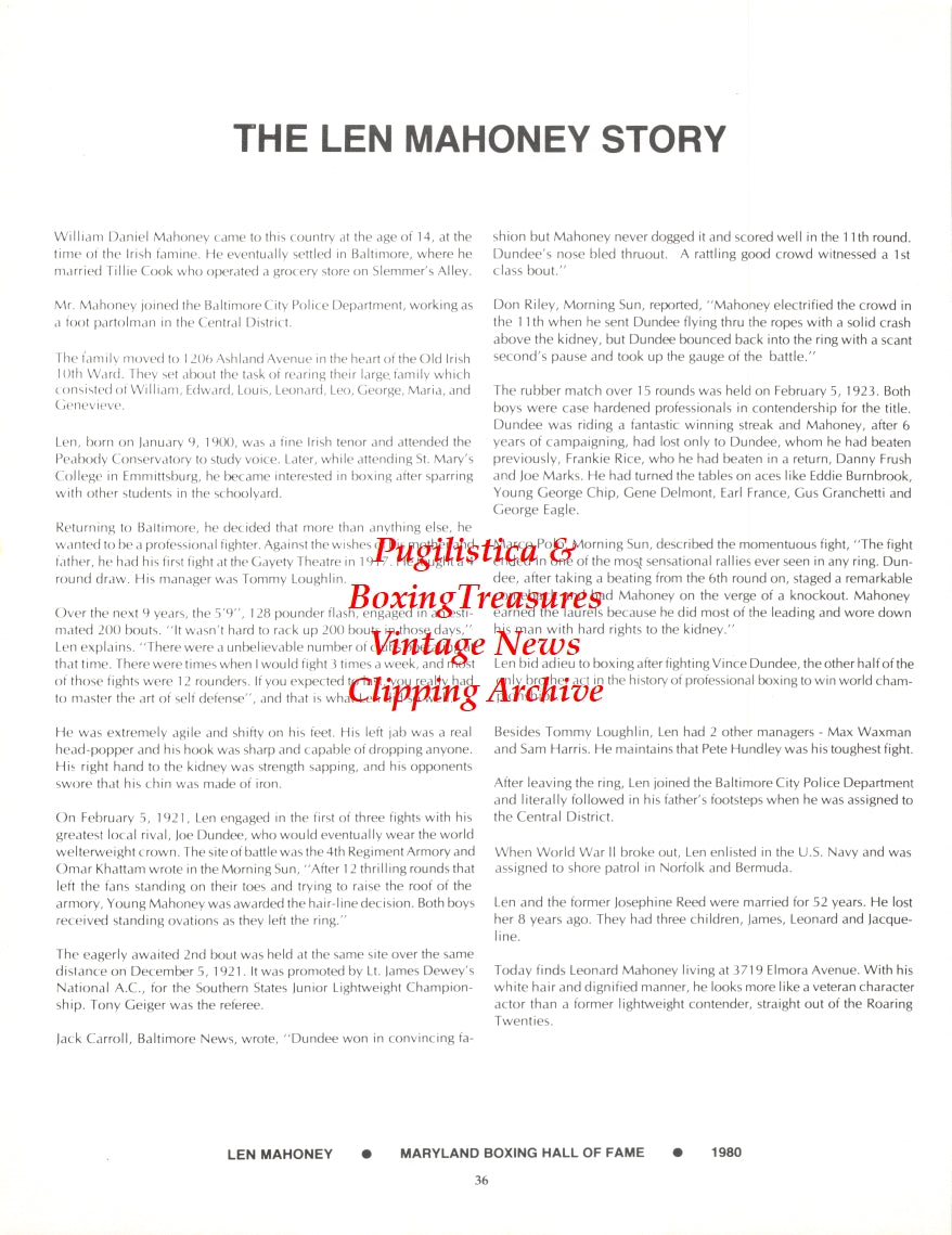 Boxing News Clipping #2702 - Tom Walbert, Len Mahoney