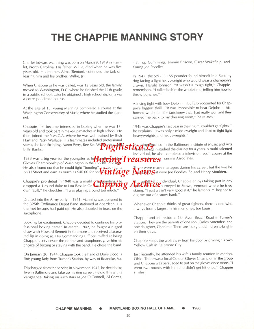 Boxing News Clipping #2694 - Johnny Kapovich, Chappie Manning
