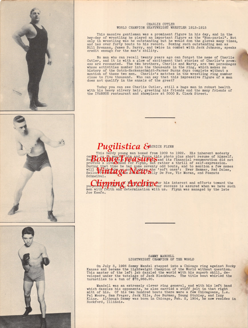 Boxing News Clipping #2638 - Maurice Flynn, Sammy Mandell, Charlie Cutler (wrestler)