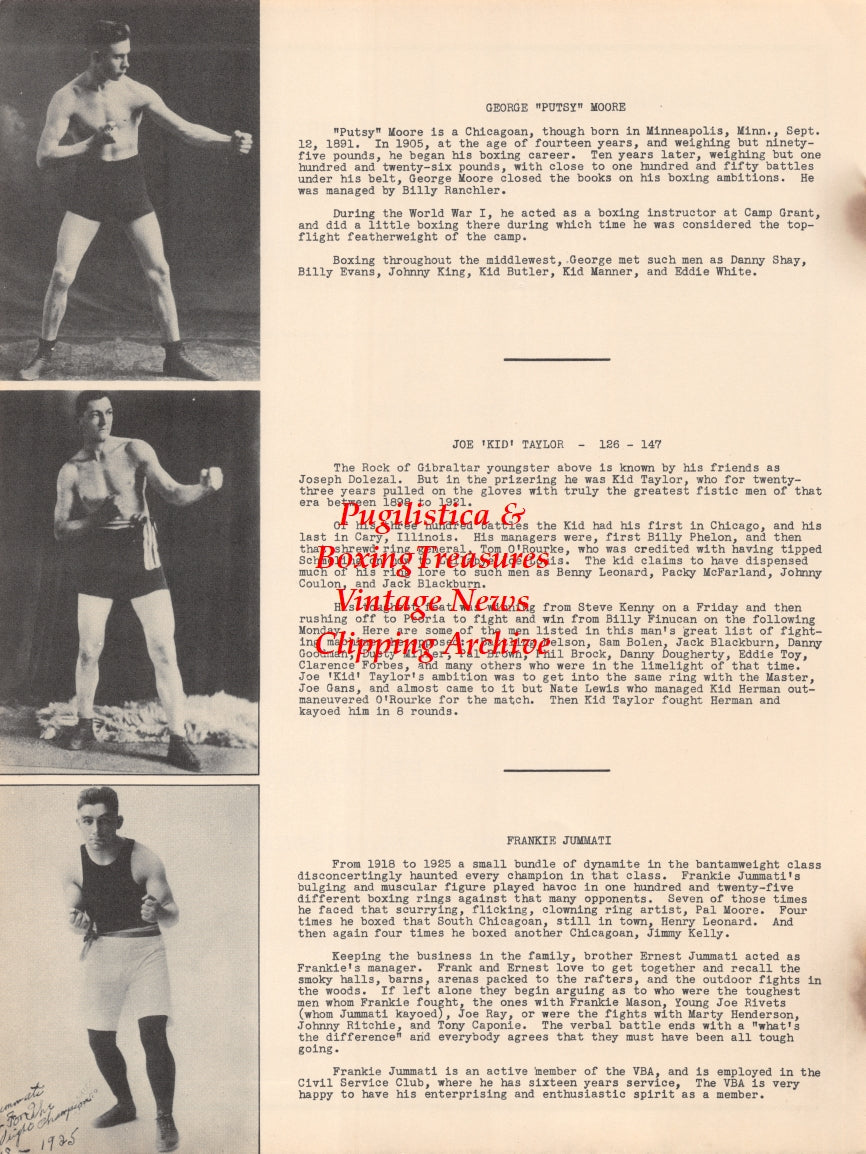 Boxing News Clipping #2640 - Putsy Moore, Joe Kid Taylor, Frankie Jummati