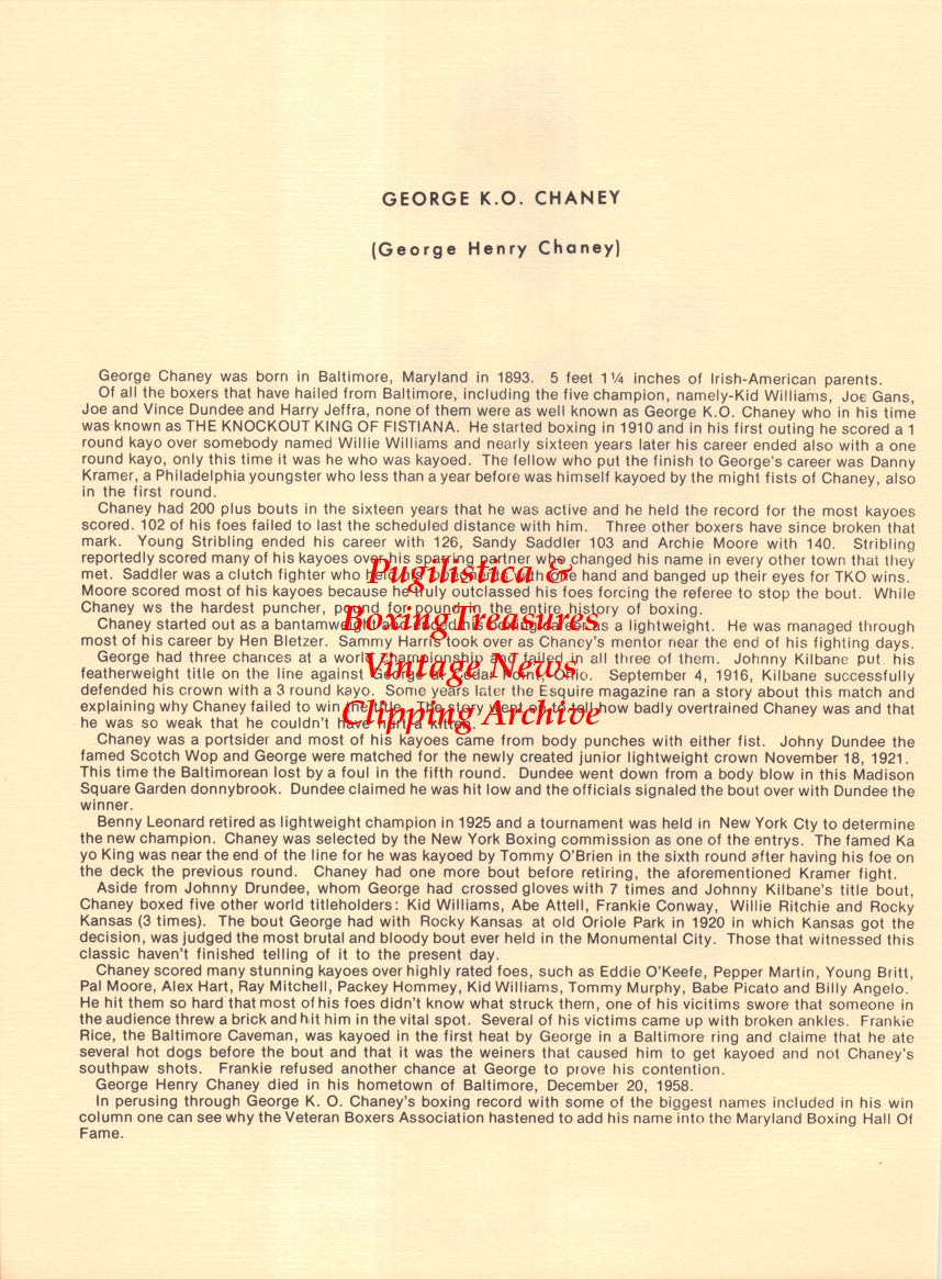 Boxing News Clipping #2658 - Eddie Burnbrook "Berenbrok", George K.O. Chaney