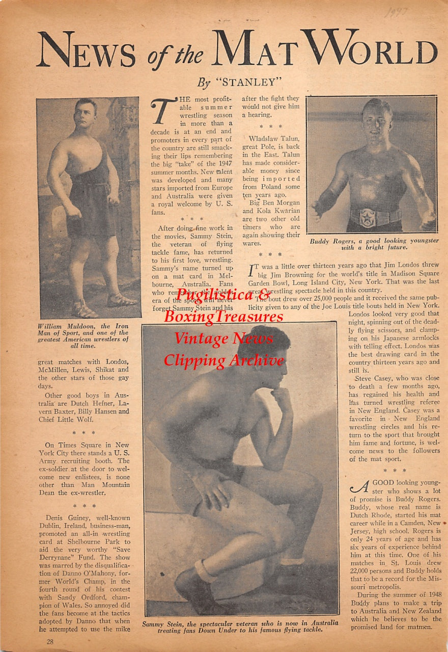 Wrestling News Clipping #232 - William Muldoon, Sammy Stein, Buddy Rogers