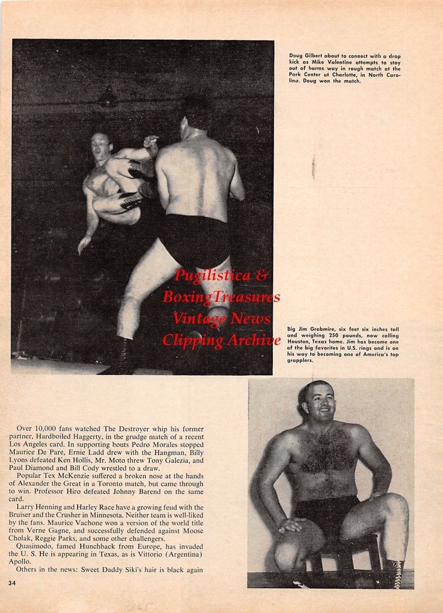 Wrestling News Clipping #177 - Doug Gilbert vs. Mike Valentine, Big Jim Grabmire, Andre Boliet vs. Lino Di Santo, Jean Marest