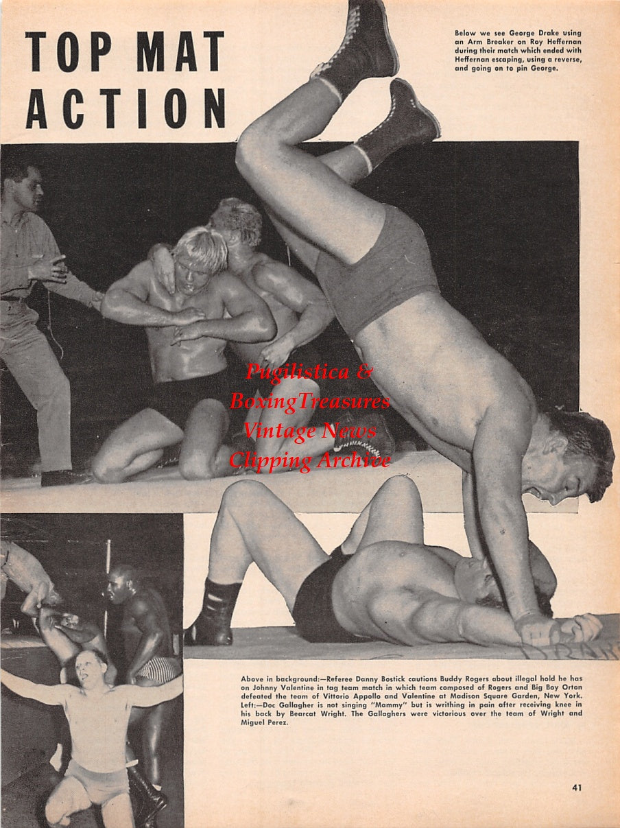 Wrestling News Clipping #191 - George Drake vs. Ray Heffernan, Buddy Rogers vs. Johnny Valentine, Bearcat Wright, Doc Gallagher