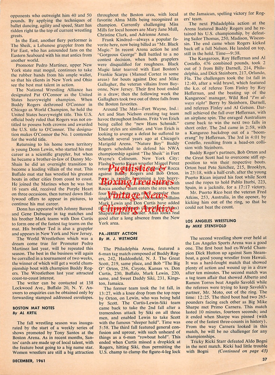 Wrestling News Clipping #187 - The Sheik (1961)