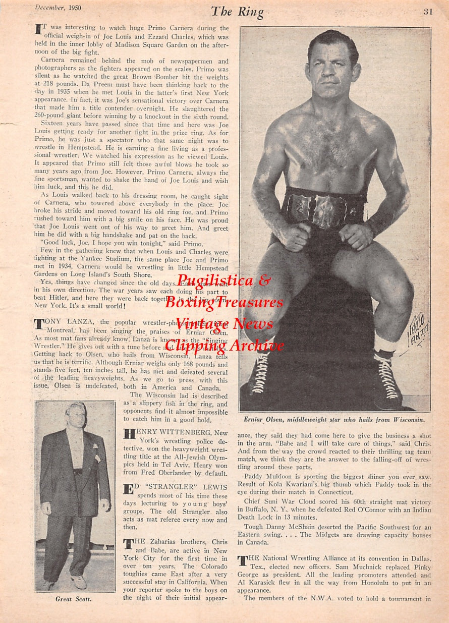 Wrestling News Clipping #202 - Erniar Olsen, Great Scott, Primo Carnera, Joe Louis, Arthur Donovan