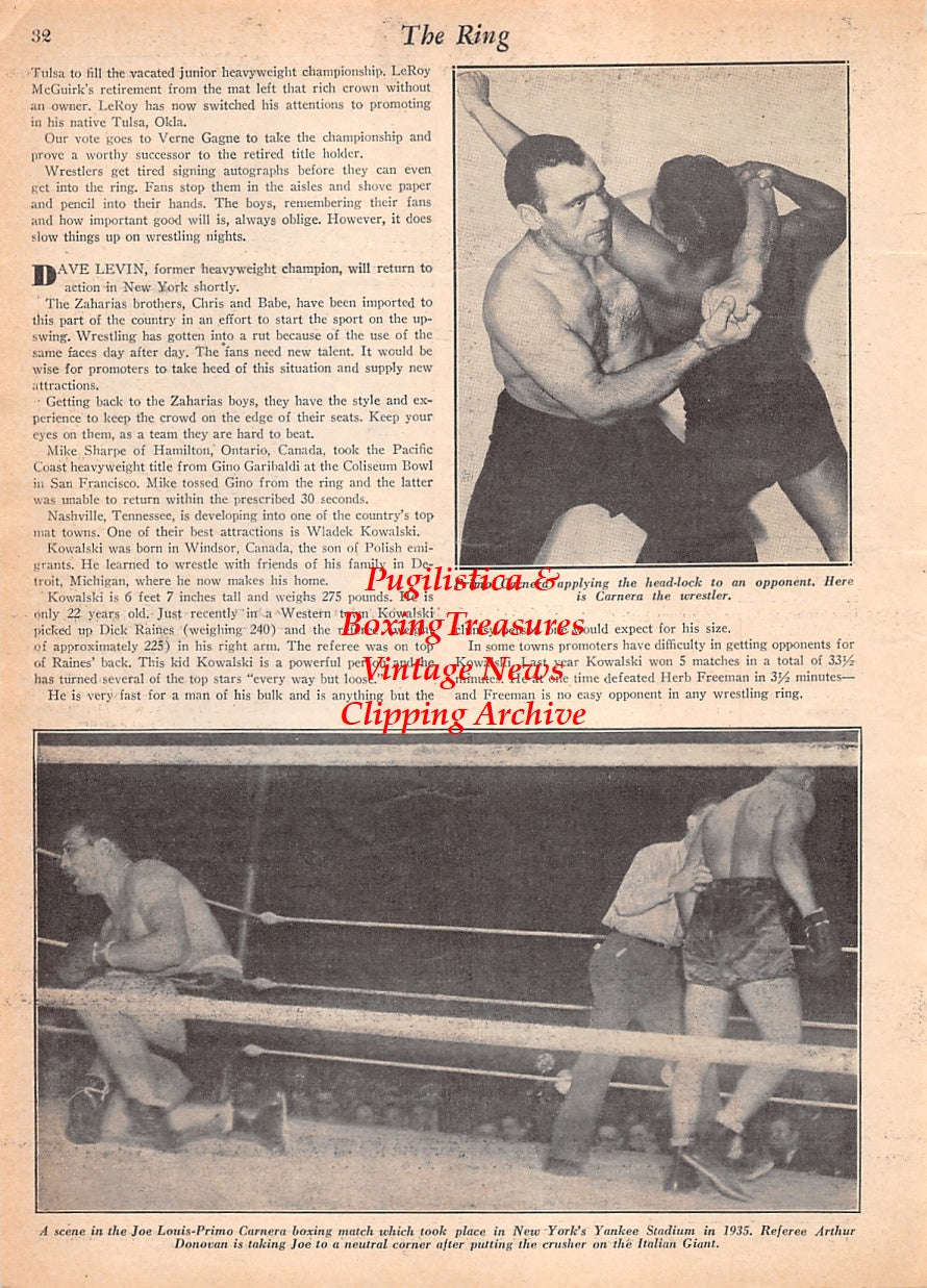 Wrestling News Clipping #202 - Erniar Olsen, Great Scott, Primo Carnera, Joe Louis, Arthur Donovan