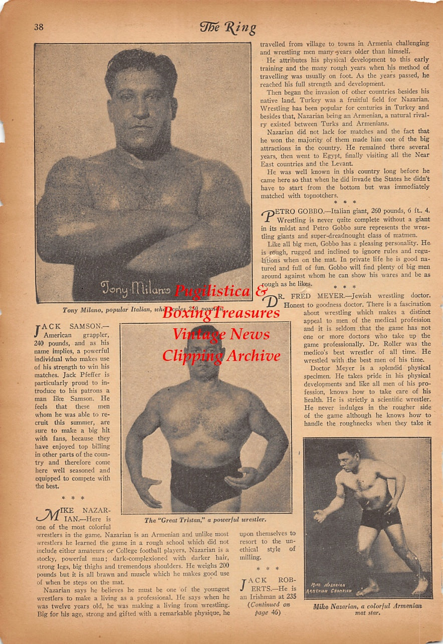 Wrestling News Clipping #214 - Petro Gobbo, Jack Samson, Jack Roberts, Dr. Fred Meyer, Tony Milano, The Great Tristan, Mike Nazarian