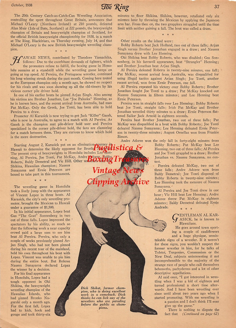 Wrestling News Clipping #206 - Leonardo Garcia, Dick Shikat