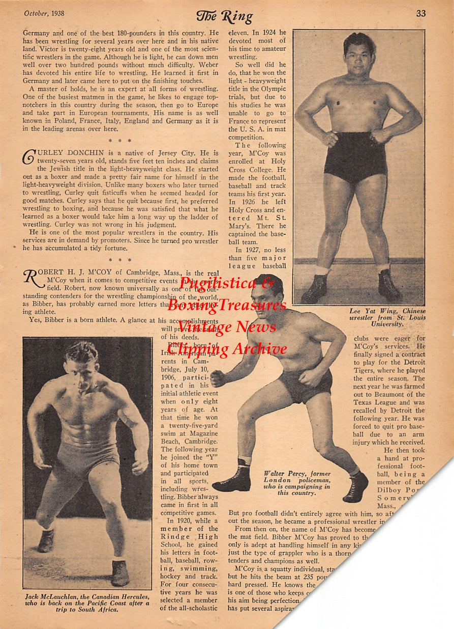 Wrestling News Clipping #204 - Jack McLauchlan, Walter Percy, Lee Yat Wing, Rene LaBelle, Victor Weber