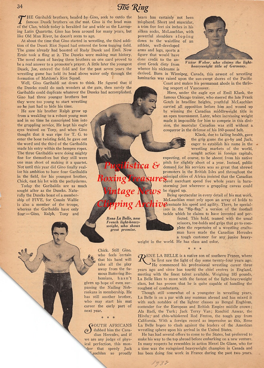 Wrestling News Clipping #204 - Jack McLauchlan, Walter Percy, Lee Yat Wing, Rene LaBelle, Victor Weber
