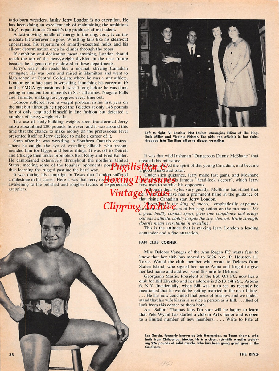 Wrestling News Clipping #189 - Jerry London, Bill Zbyszko, King Jack, Nat Loubet, Lee Garcia, Vi Reuther, Barbara Miller, Virginia Phister