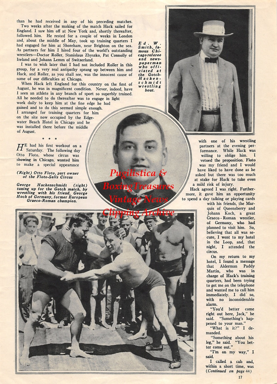 Wrestling News Clipping #160 - George Hackenschmidt, George Hoch, Otto Floto, Ed W. Smith, Jim McMillan