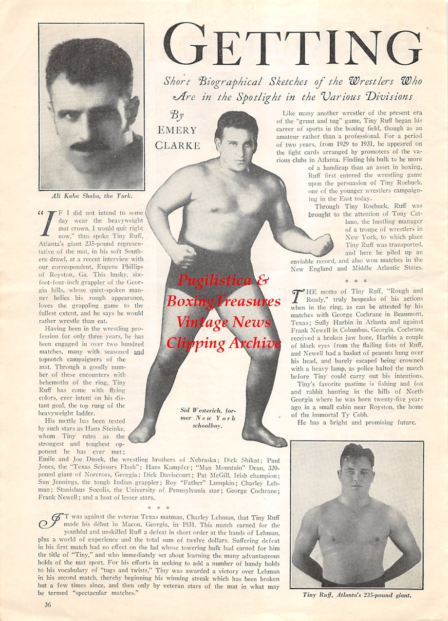 Wrestling News Clipping #162 - Ali Kaba Shaba, Sid Westerich, Tiny Ruff, Ghoofar Khan
