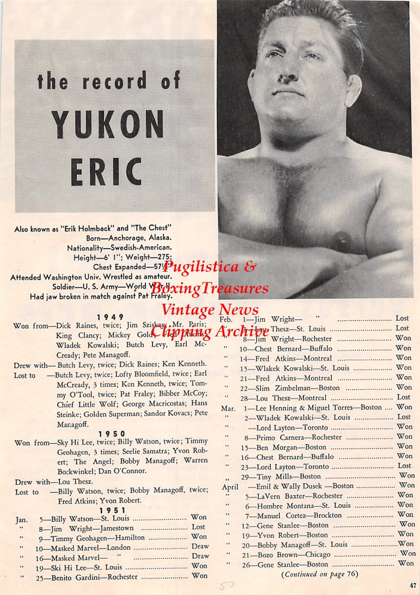 Wrestling News Clipping #92 - Killer Kowalski vs. Yukon Eric