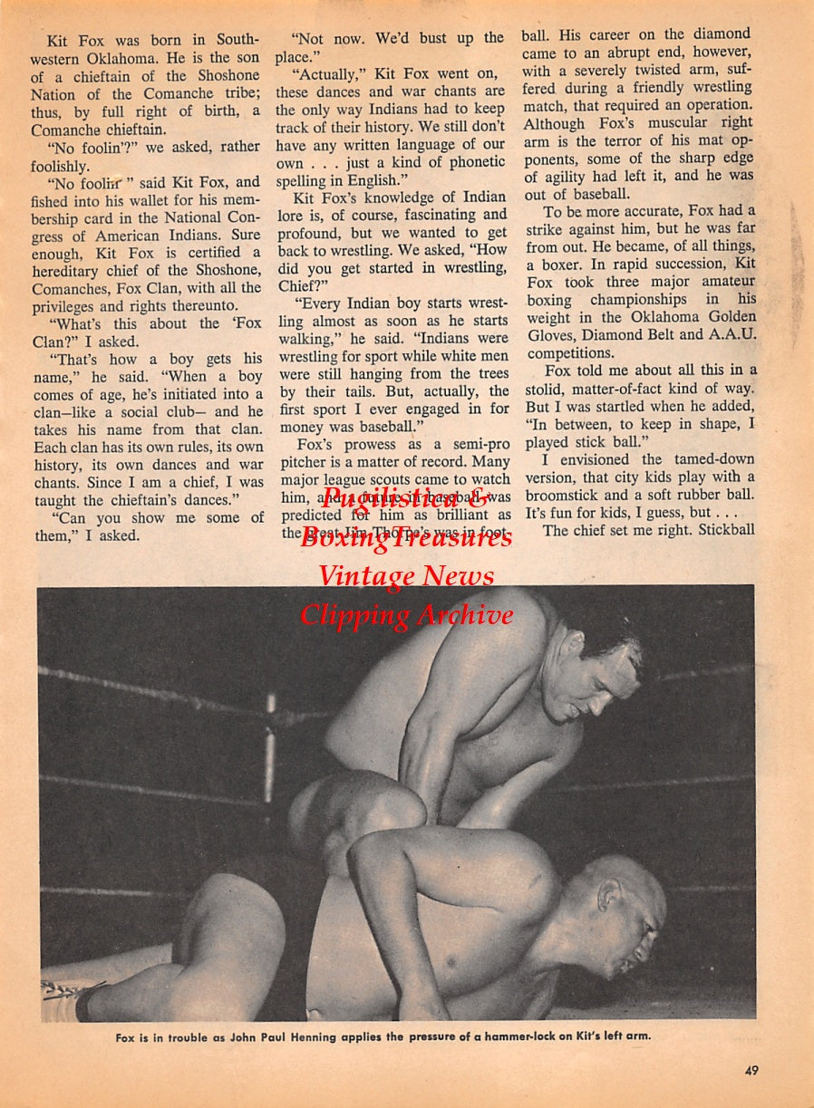 Wrestling News Clipping #166 - Kit Fox vs. Jerry Kozak and John Paul Henning