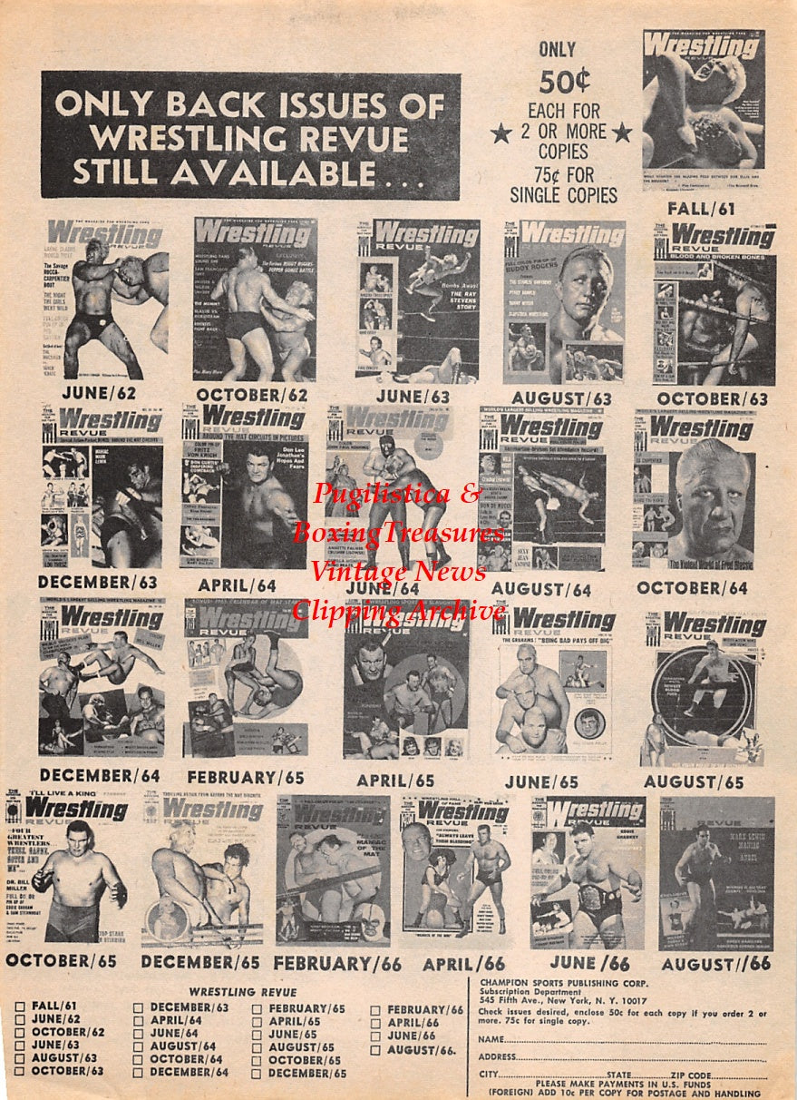 Wrestling News Clipping #102 - Bill Miller, Johnny Valentine, Bruno Sammartino, Bobo Brazil, Vince DiPaula, Johnny Vendetti, Chief Big Heart