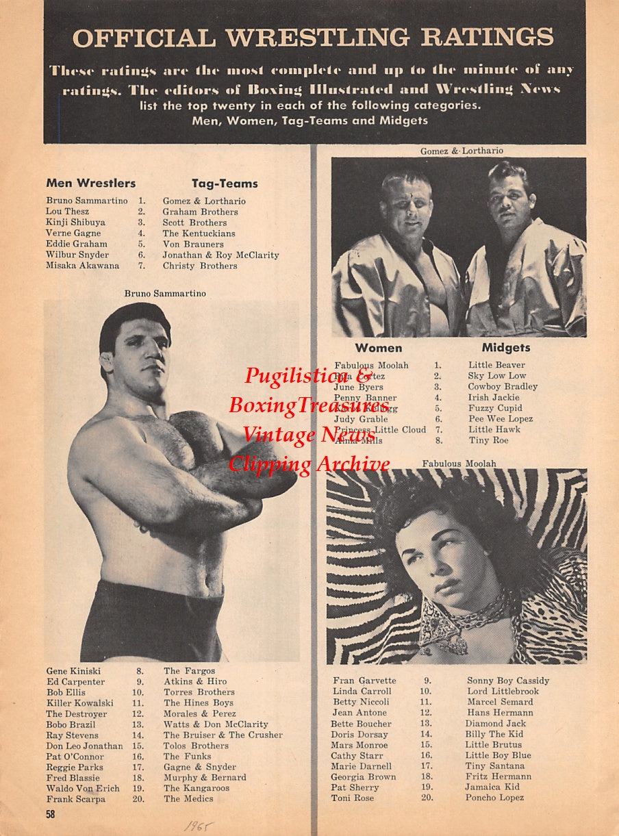 Wrestling News Clipping #156 - Cowboy Bob Ellis vs. Fred Blassie, Bruno Sammartino, The Fabulous Moolah, Pepper Gomez, Jose Lothario
