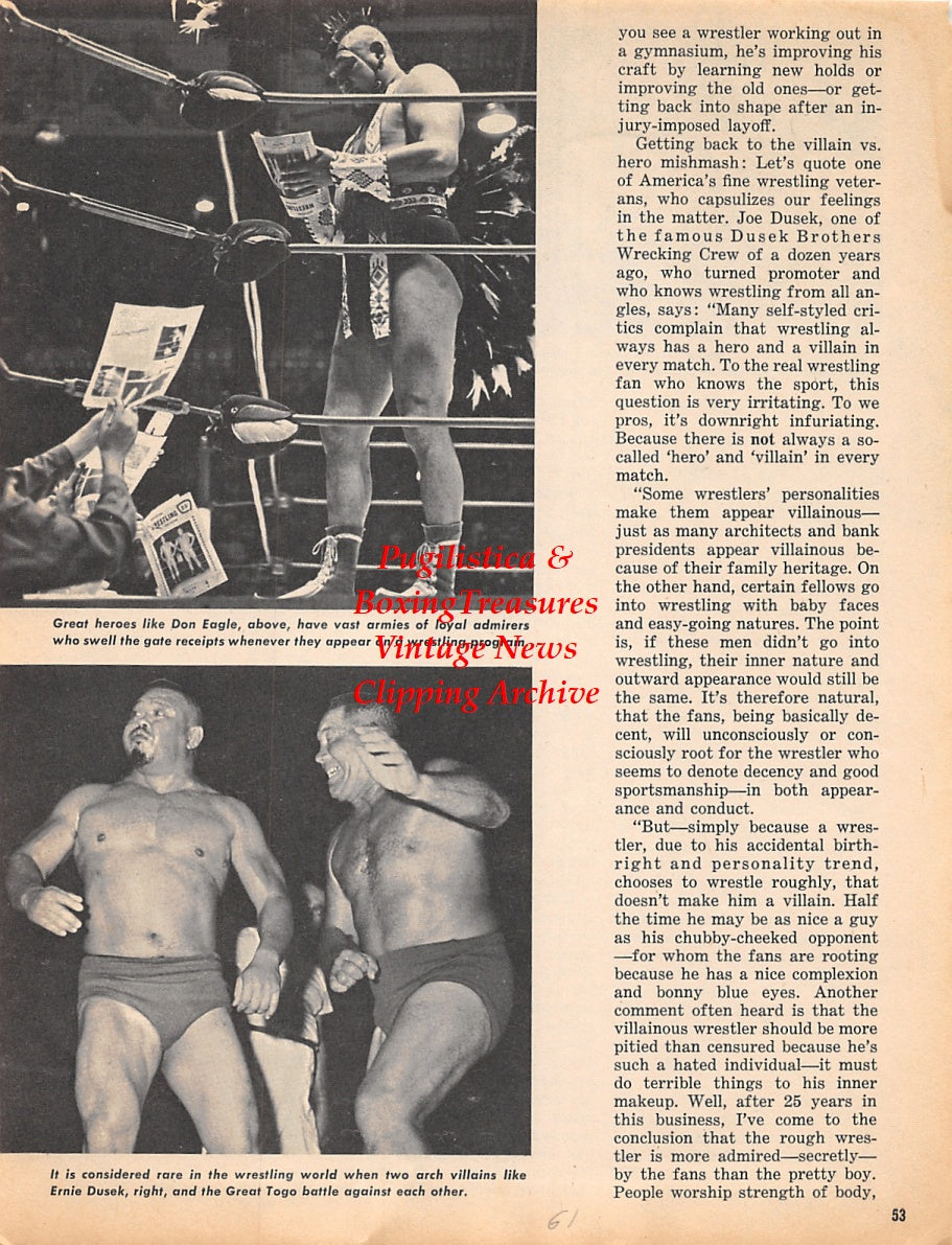 Wrestling News Clipping #110 - Don Eagle, Ernie Dusek, Great Togo, Cowboy Bob Ellis, Sam Menacher, Jerry Graham, Antonino Rocco