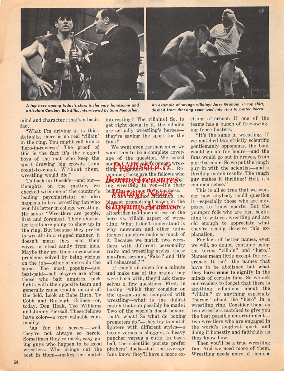 Wrestling News Clipping #110 - Don Eagle, Ernie Dusek, Great Togo, Cowboy Bob Ellis, Sam Menacher, Jerry Graham, Antonino Rocco