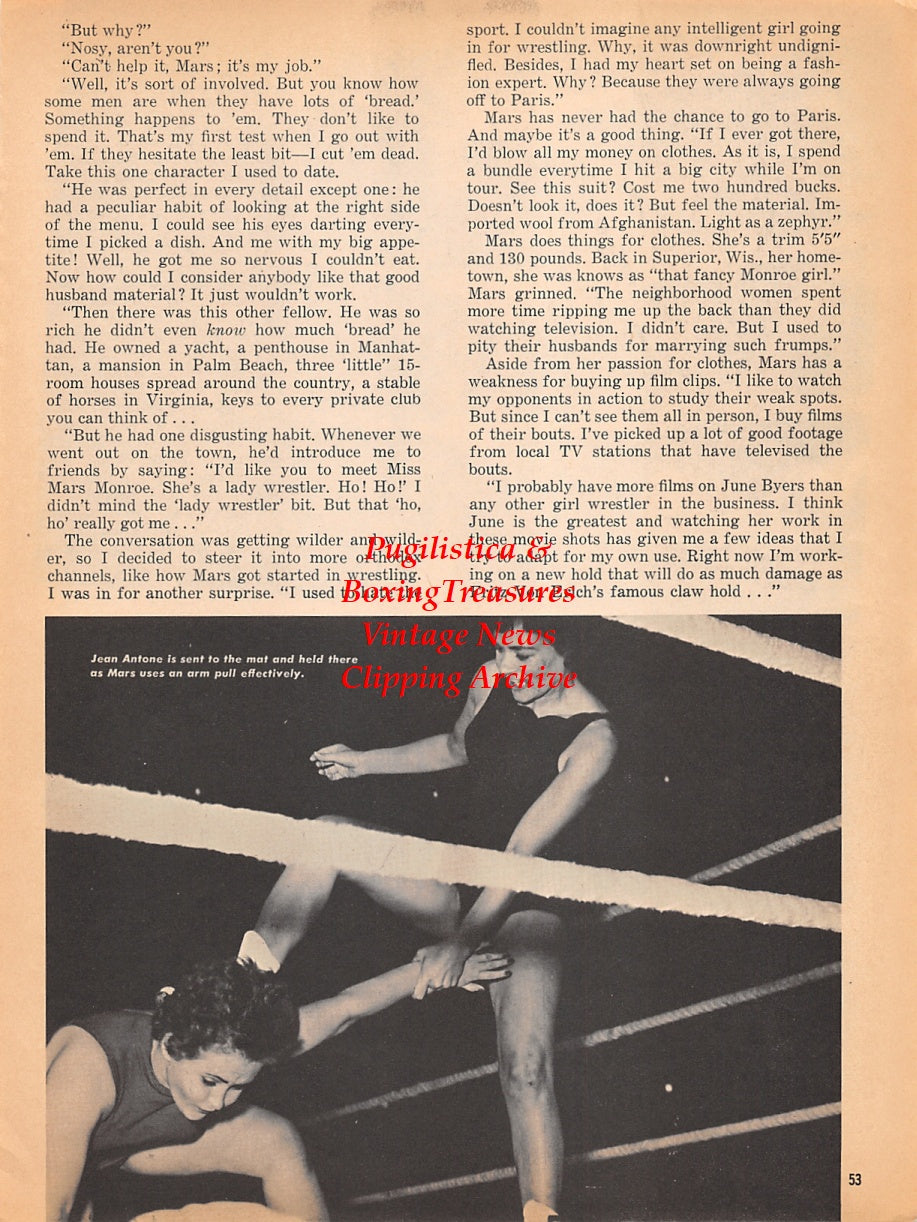 Wrestling News Clipping #148 - Mars Monroe vs. Jean Antone