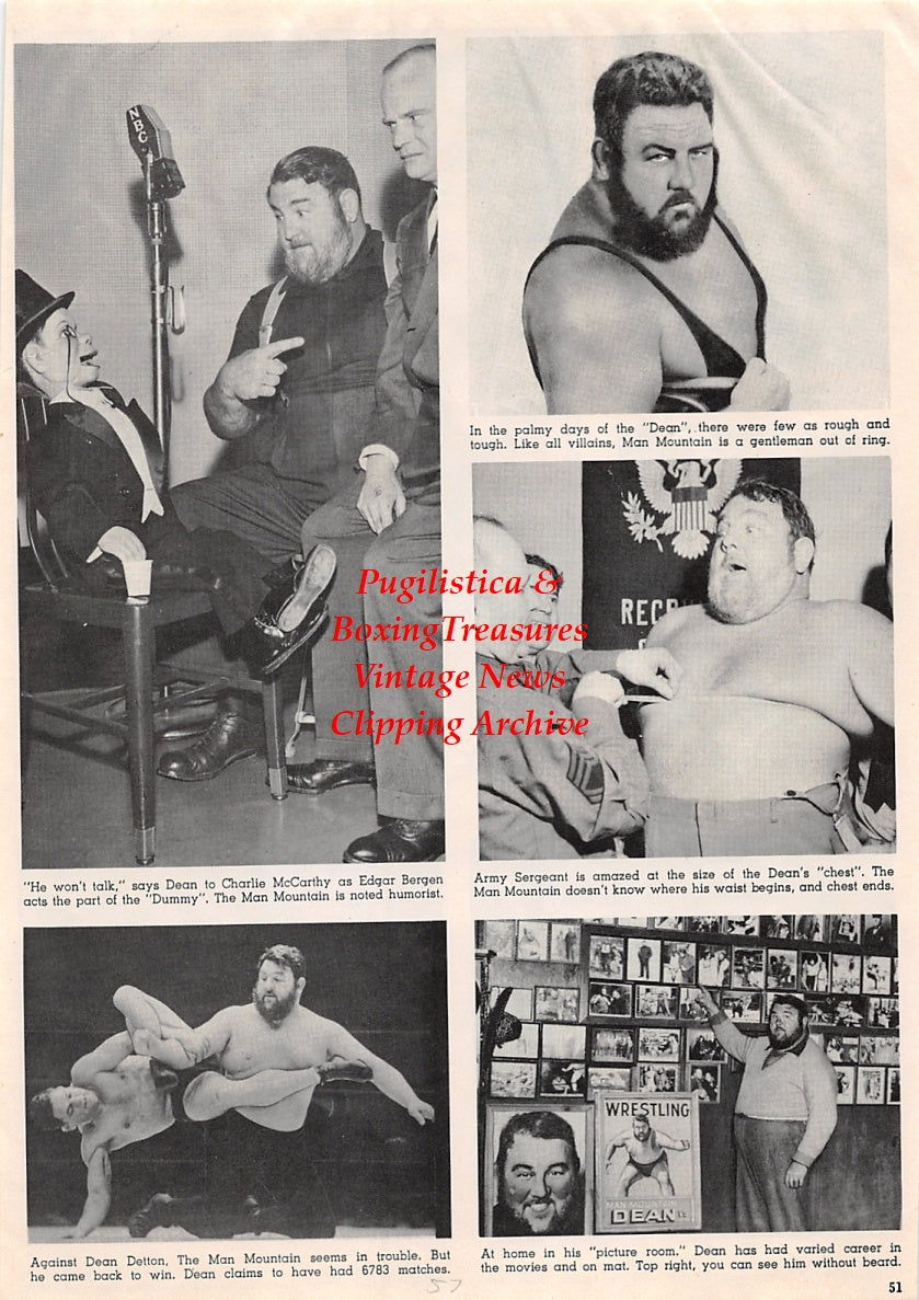 Wrestling News Clipping #94 - Man Mountain Dean, Dean Detton, Carla Carrota, June Byers, Bobby Bruns, Mike Sharpe, Bobby Managoff, Ruffy Silverstein, Ronnie Etchison, Buddy Rogers, Tarzan Zorra