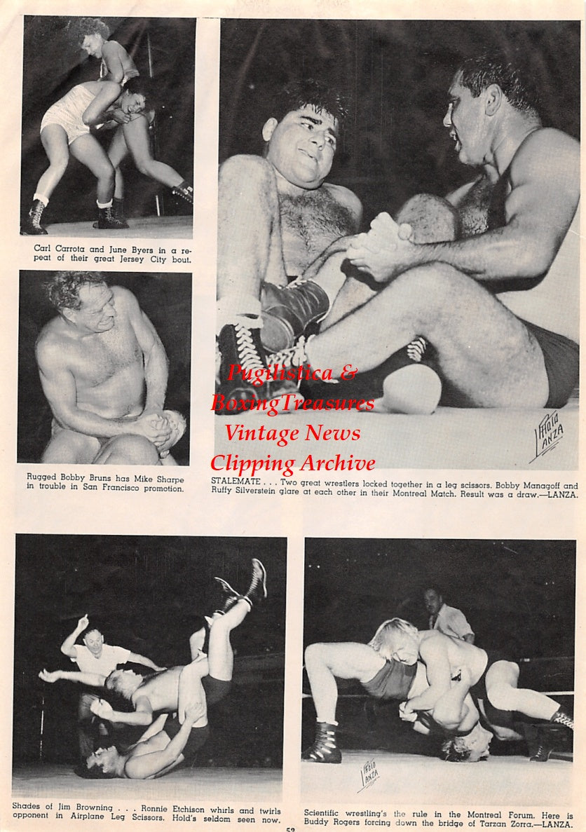 Wrestling News Clipping #94 - Man Mountain Dean, Dean Detton, Carla Carrota, June Byers, Bobby Bruns, Mike Sharpe, Bobby Managoff, Ruffy Silverstein, Ronnie Etchison, Buddy Rogers, Tarzan Zorra