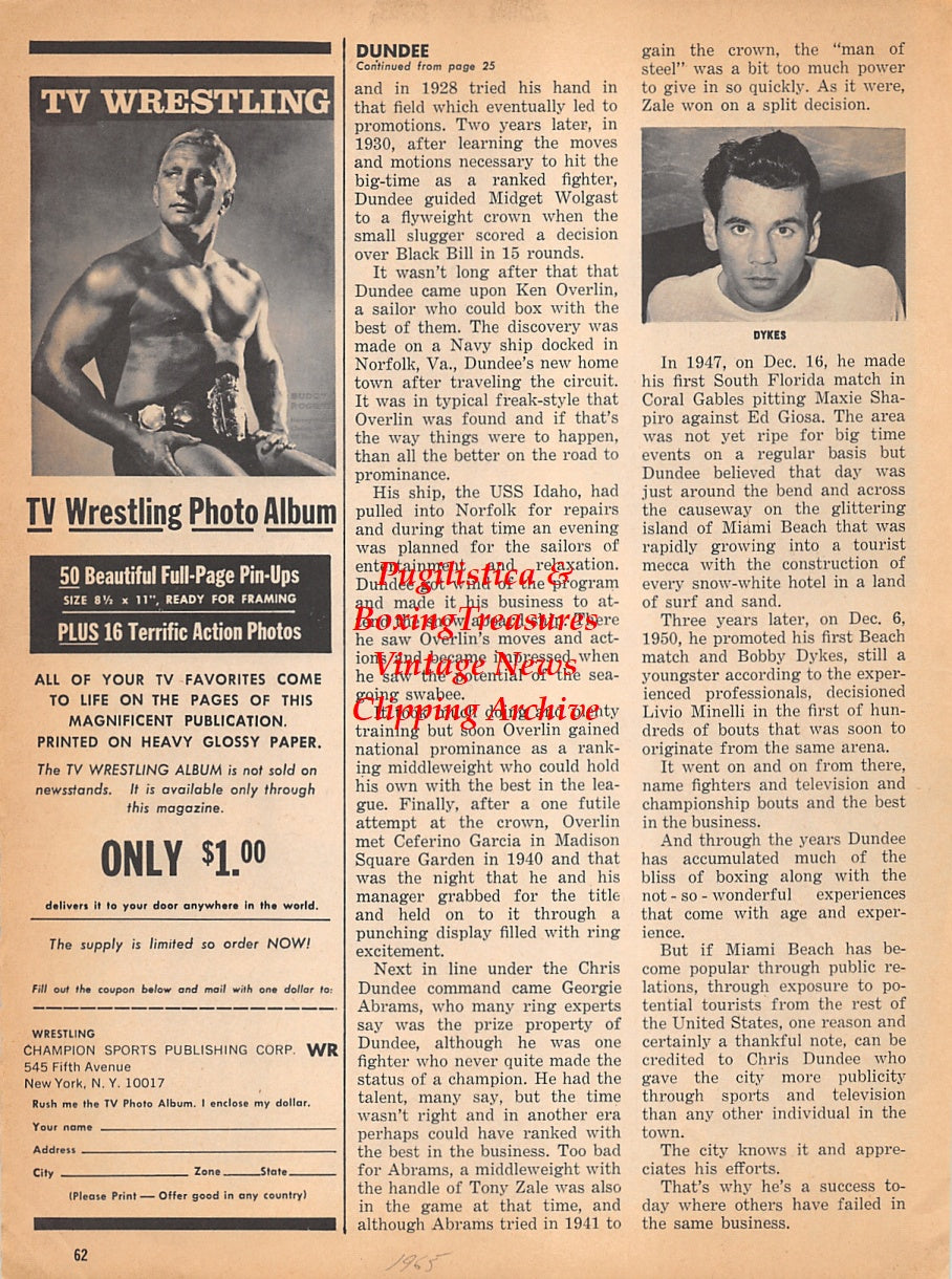Wrestling News Clipping #158 - Toni Rose vs. Princess Little Cloud, boxer Bobby Dykes