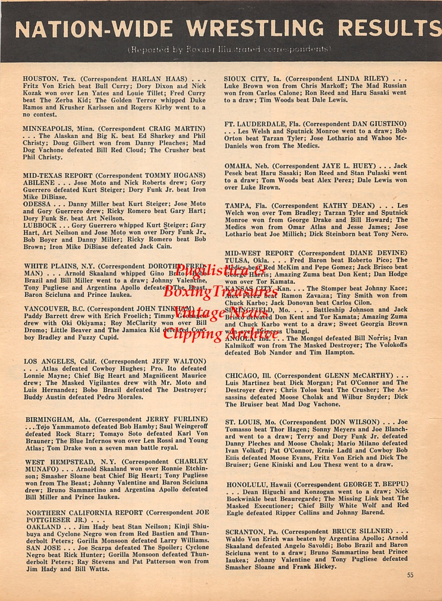 Wrestling News Clipping #10 - The Great Malenko vs. Jerry Miller in Tampa, Florida