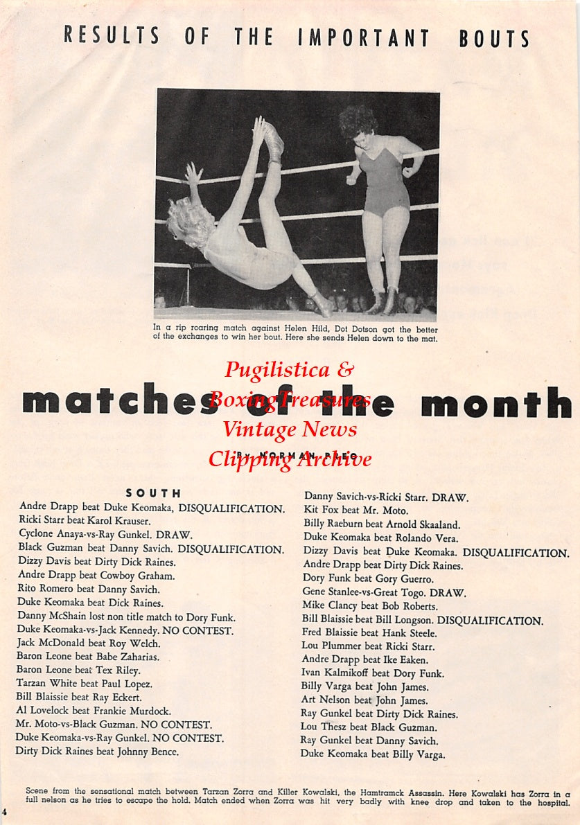 Wrestling News Clipping #90 - Marvin Mercer, Joe Savoldi, Steve Karas, Helen Hild vs. Dot Dotson