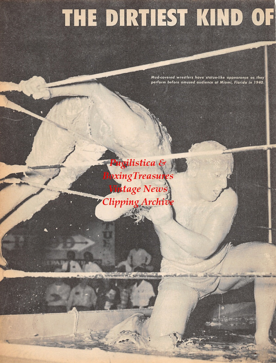 Wrestling News Clipping #26 - Mud Wrestling in Miami, Florida in 1940