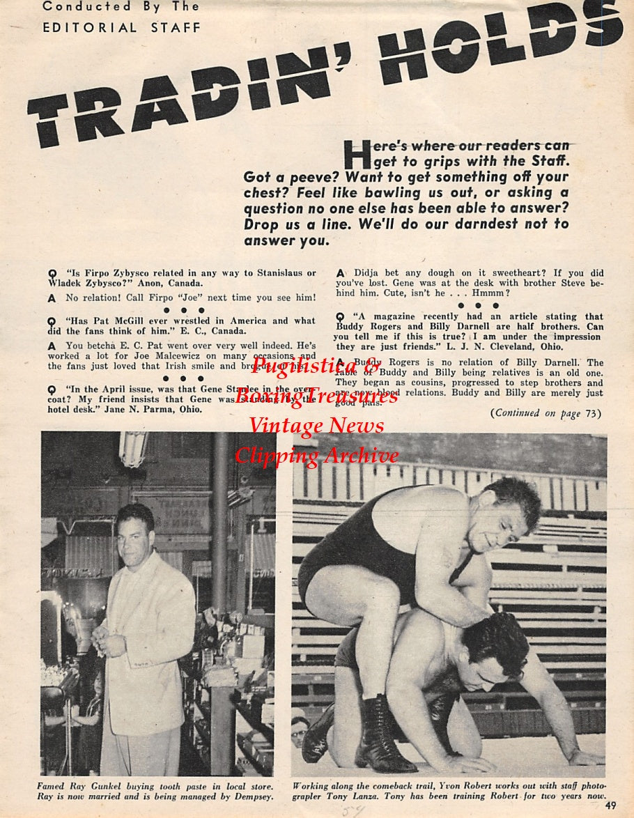 Wrestling News Clipping #75 - Antonino Rocca, Buddy Rogers, Verne Gagne, Ray Gunkel, Yvon Robert, Tony Lanza