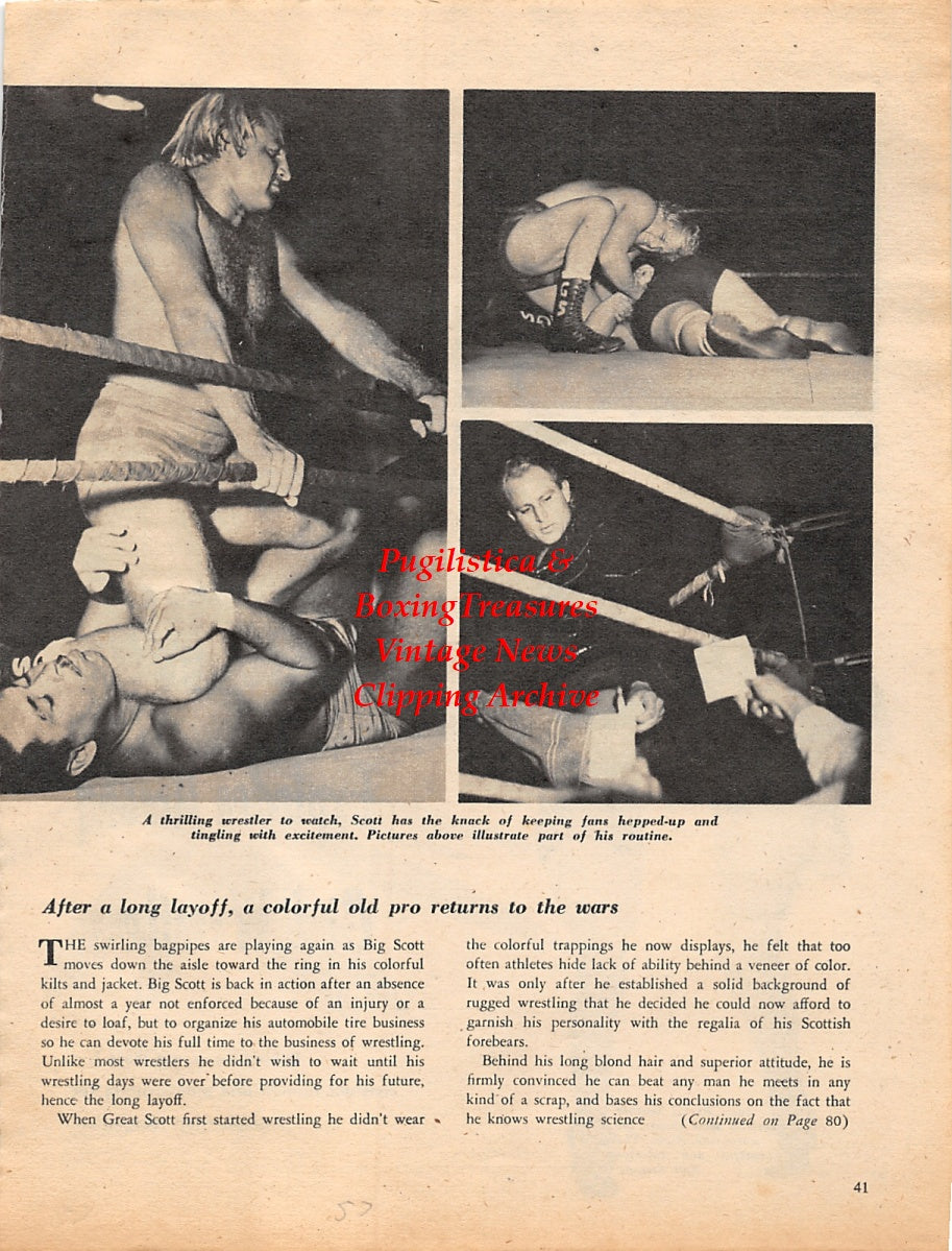 Wrestling News Clipping #82 - The Great Scott, Mildred Burke, Slave Girl, Rocky Marciano, June Byers, Nell Stewart