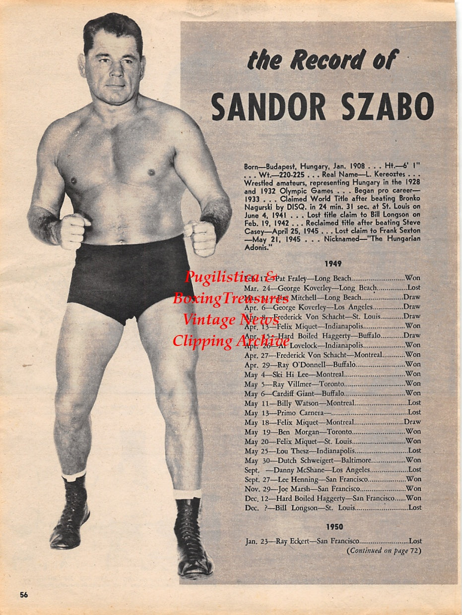 Wrestling News Clipping #41 - Sandor Szabo, Kagamisato, Dick Raines, Jack Dempsey, Joe Christie, Vince Lopez, Tony Lanza, Steve Stanlee