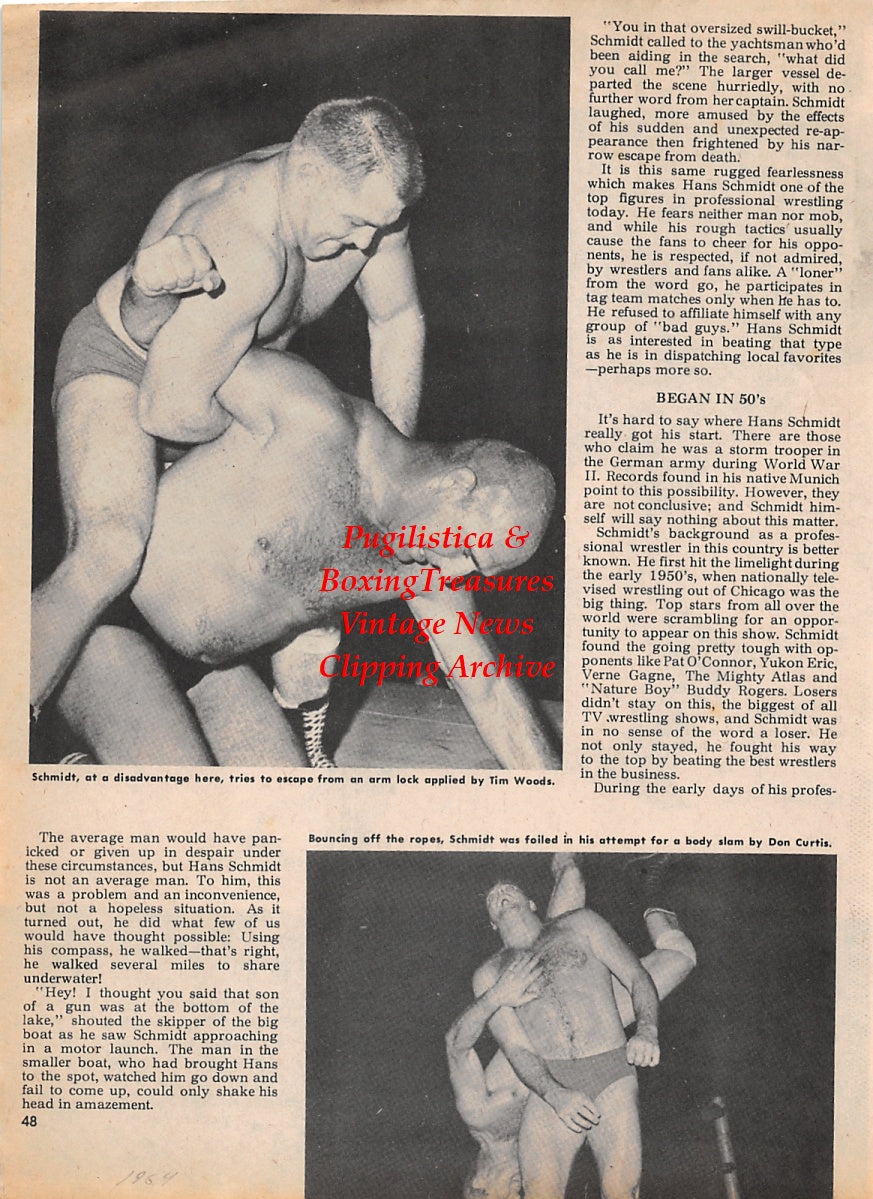 Wrestling News Clipping #59 - Hans Schmidt vs. Tim Woods and Don Curtis