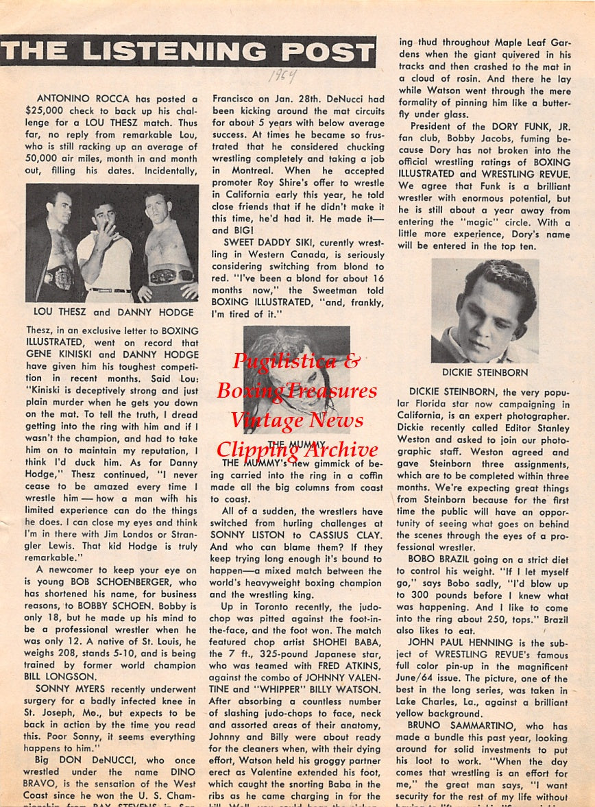 Wrestling News Clipping #49 - Lou Thesz, Danny Hodge, The Mummy, Dickie Steinborn