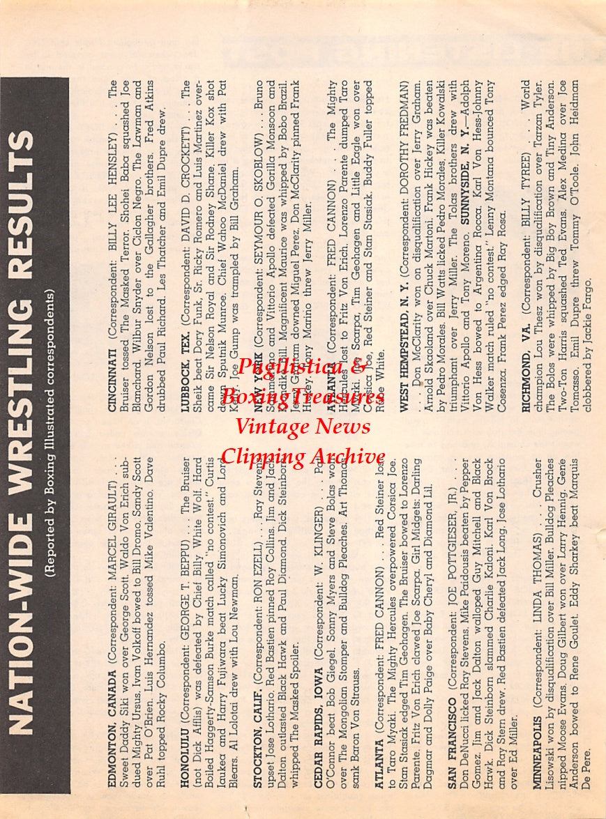 Wrestling News Clipping #49 - Lou Thesz, Danny Hodge, The Mummy, Dickie Steinborn