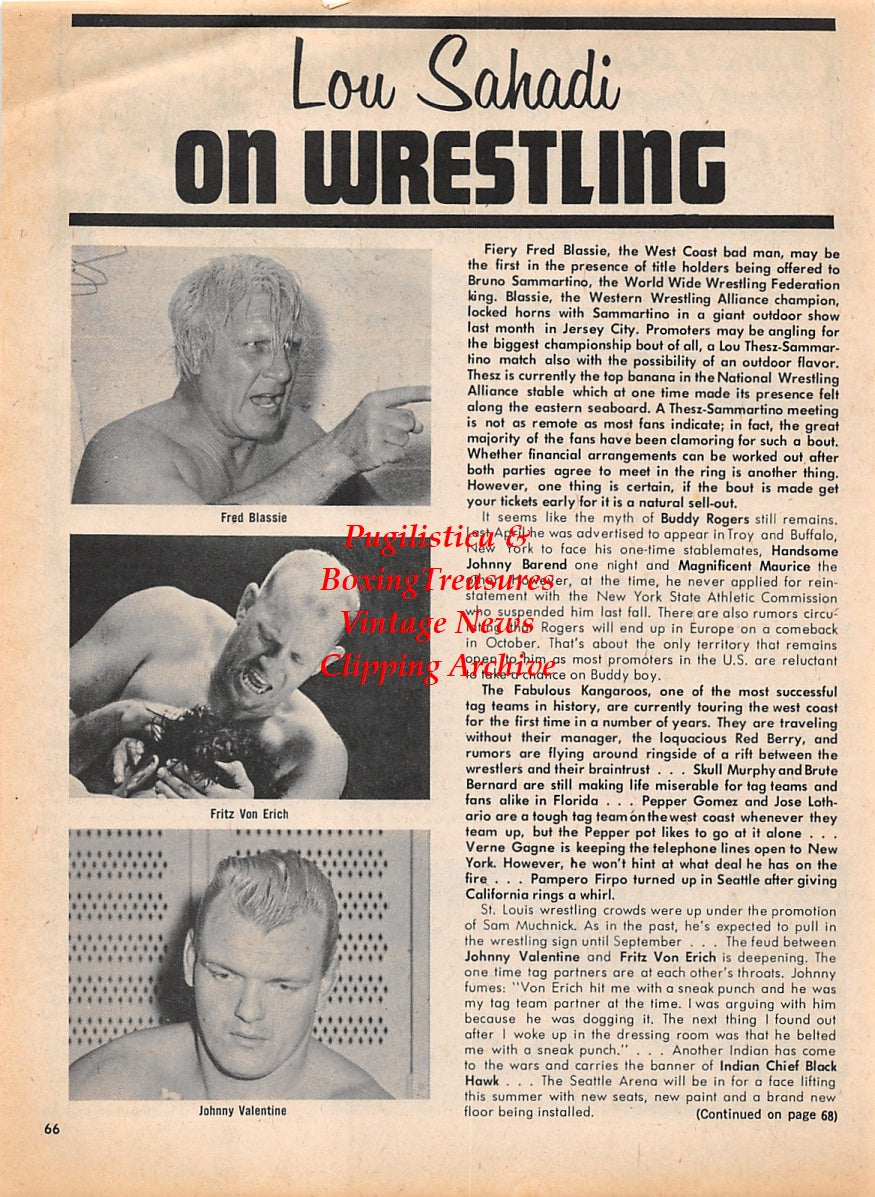 Wrestling News Clipping #69 - Fred Blassie, Fritz Von Erich, Johnny Valentine, Billy Graham vs. Sir Rodney Shane