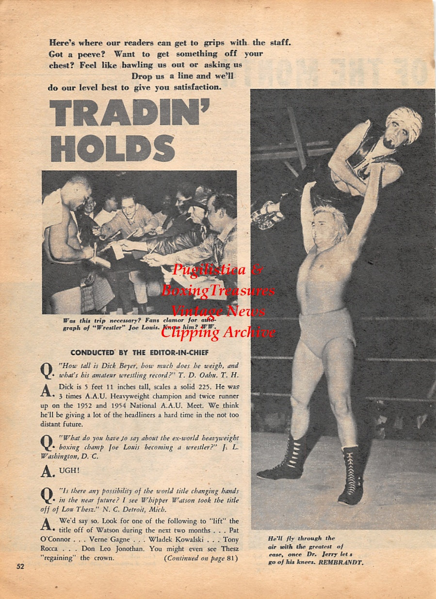 Wrestling News Clipping #23 - Joe Louis as wrestler, Dr. Jerry, Skip Lewin, Ray Stevens
