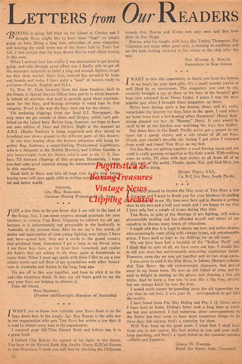 Wrestling News Clipping #05 - Broni Smolenski "Babe Small" WWII Service Professional Wrestling title